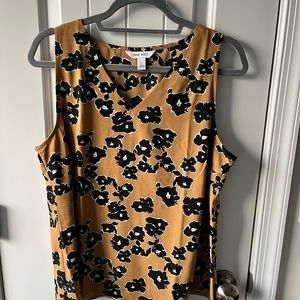 Navy Floral & Yellow Sleeveless Blouse